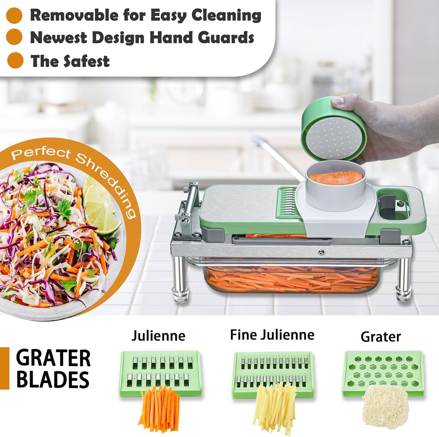 8-in-1 Stainless Steel Vegetable Chopper & Mandoline Slicer – Multi-Blade Onion Dicer, Food Cutter & Grater with Storage Container