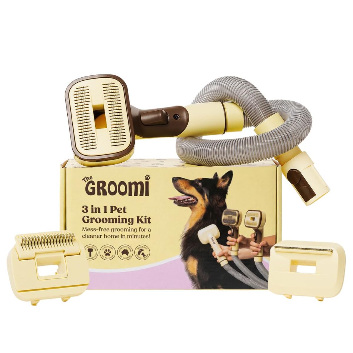 GroomEase™ 3-in-1 Vacuum Pet Brush Kit – Self-Cleaning Deshedding Brush & Universal Vacuum Pet Hair Remover for Dogs & Cats