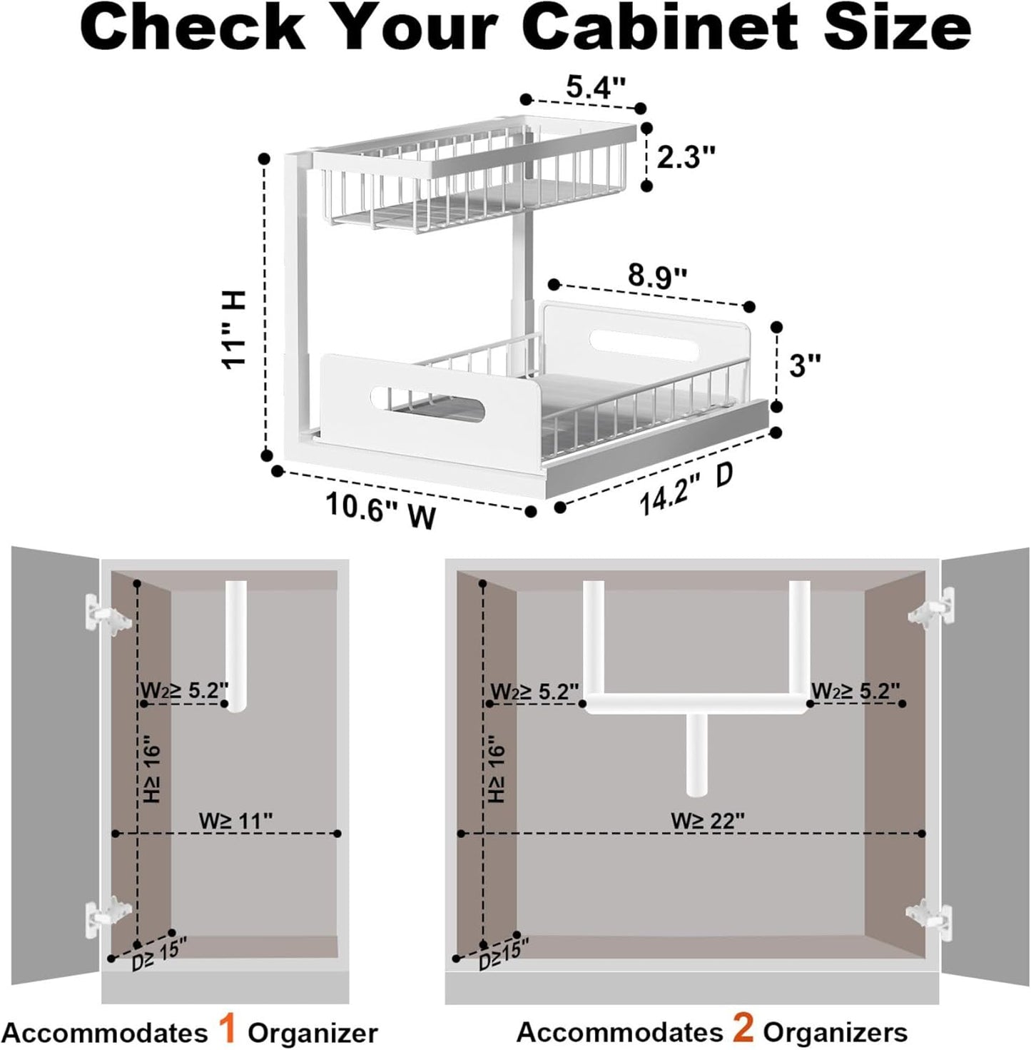 2-Pack Under Sink Organizer – 2-Tier Pull-Out Cabinet Storage Shelves with Sliding L-Shaped Design for Kitchen & Bathroom