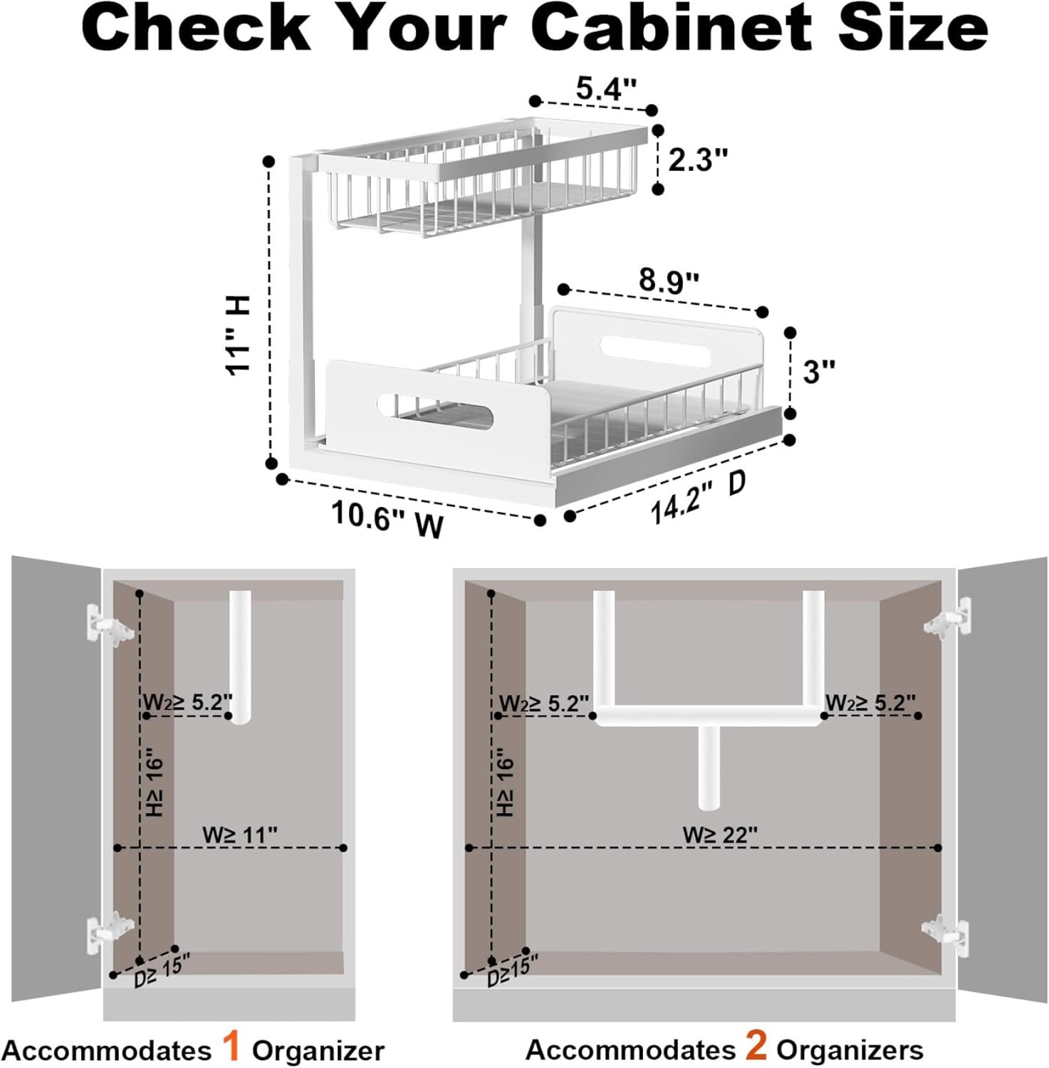 2-Pack Under Sink Organizer – 2-Tier Pull-Out Cabinet Storage Shelves with Sliding L-Shaped Design for Kitchen & Bathroom