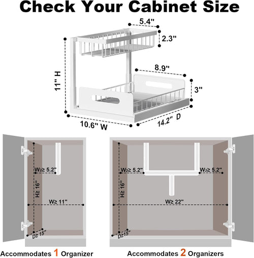 2-Pack Under Sink Organizer – 2-Tier Pull-Out Cabinet Storage Shelves with Sliding L-Shaped Design for Kitchen & Bathroom