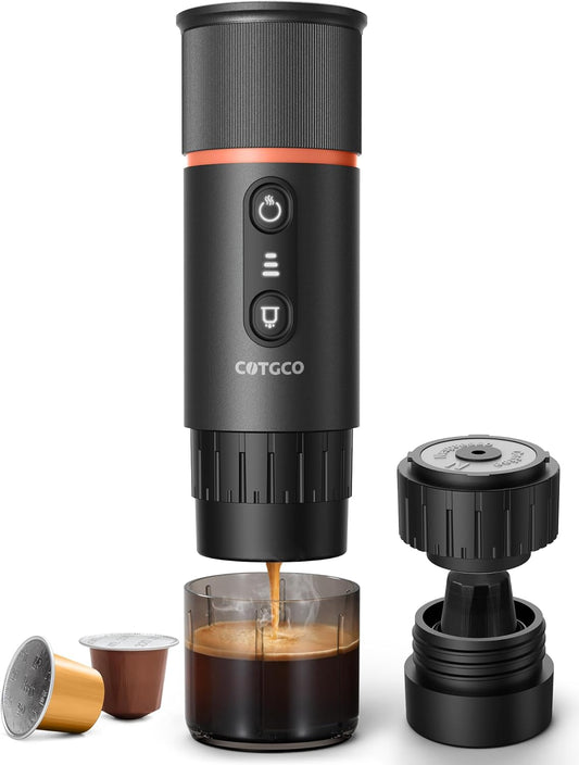 Portable Espresso Machine (Black) – Self-Heating Travel Coffee Maker with 20-Bar Pressure