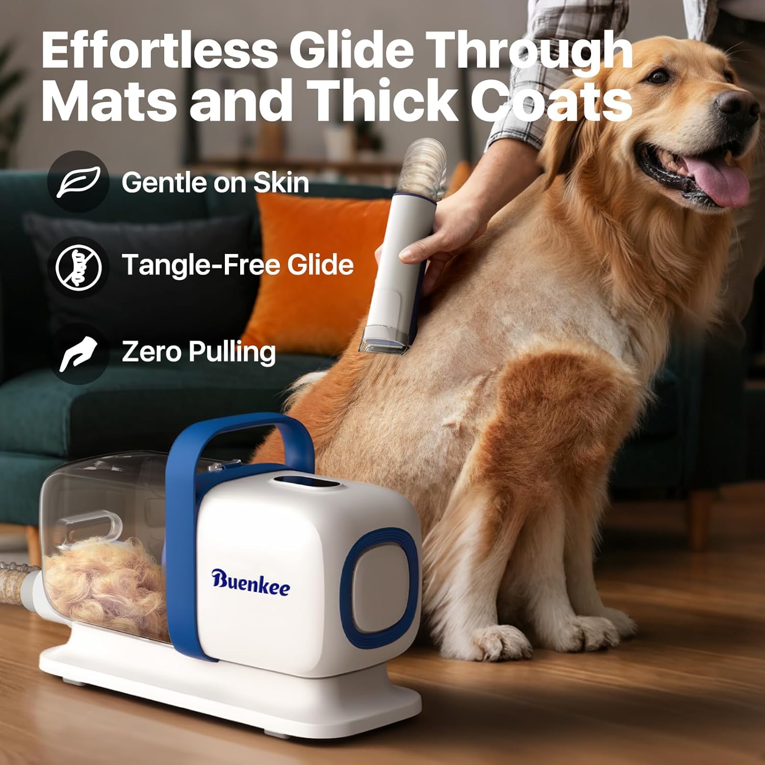 Buenkee Dog Grooming Kit with Vacuum – 15000Pa Pet Hair Clipper & Shedding Brush, Low Noise 2L Capacity