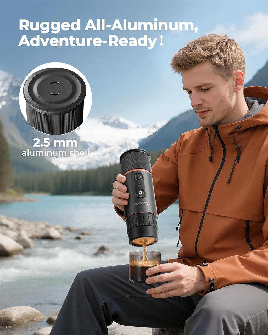 Portable Espresso Machine (Black) – Self-Heating Travel Coffee Maker with 20-Bar Pressure
