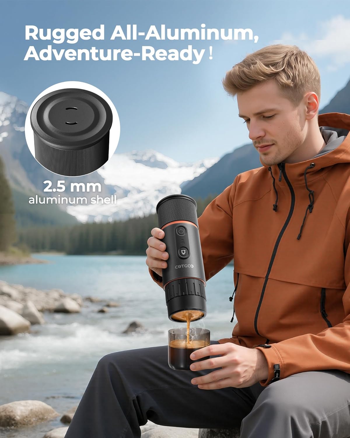 Portable Espresso Machine (Black) – Self-Heating Travel Coffee Maker with 20-Bar Pressure