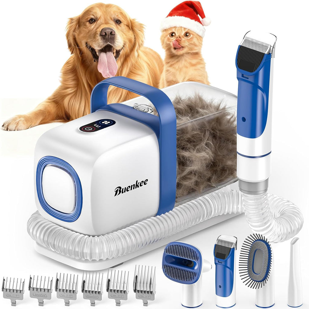 Buenkee Dog Grooming Kit with Vacuum – 15000Pa Pet Hair Clipper & Shedding Brush, Low Noise 2L Capacity