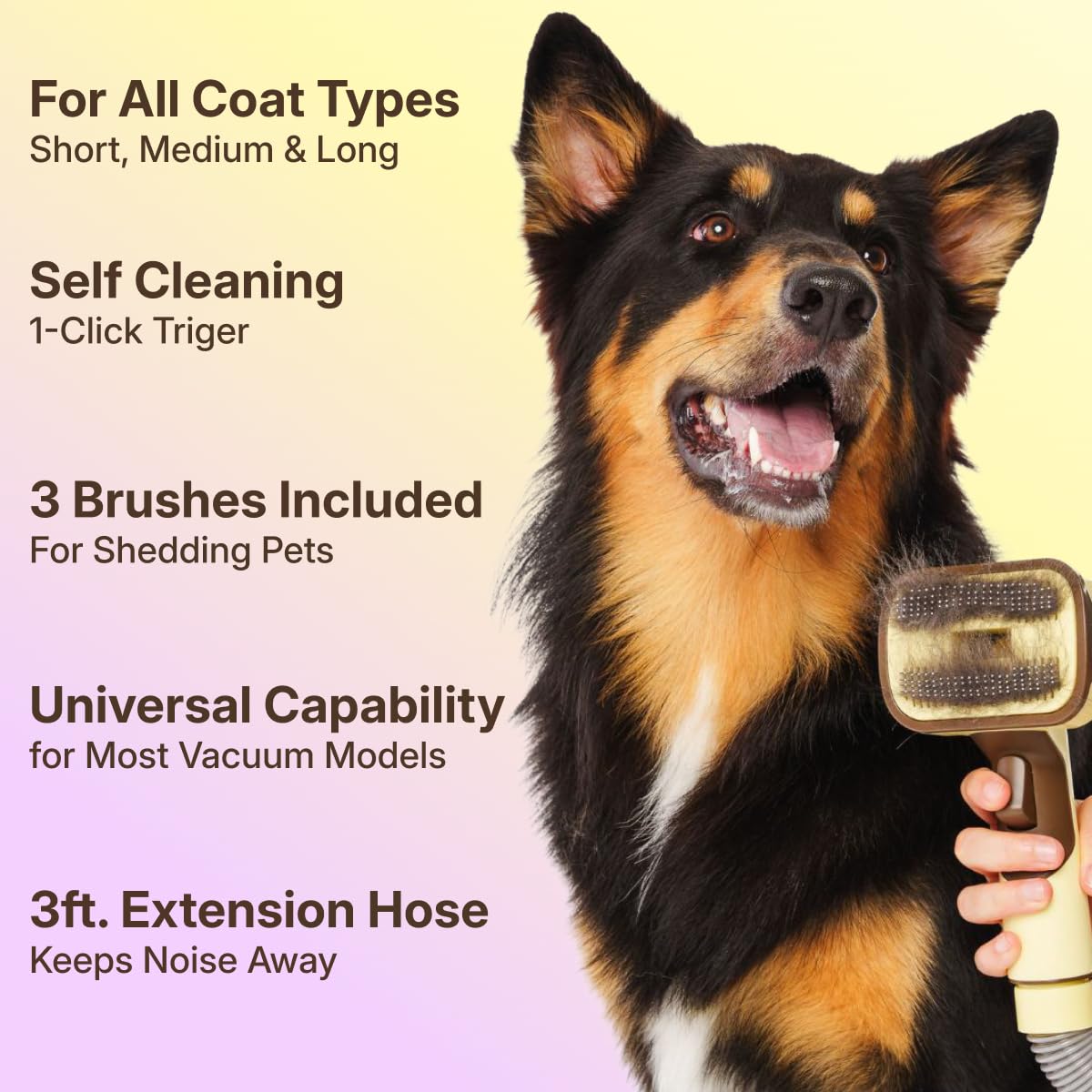 GroomEase™ 3-in-1 Vacuum Pet Brush Kit – Self-Cleaning Deshedding Brush & Universal Vacuum Pet Hair Remover for Dogs & Cats