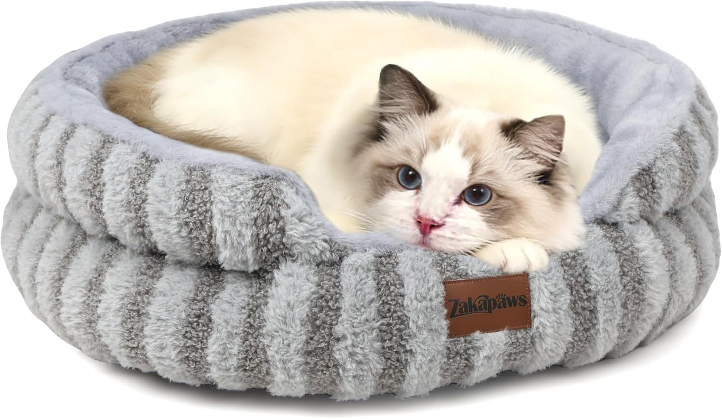 Cat Bed Kitten Bed - Washable Round Cat Beds for Indoor Cats, Soft Corduroy Fleece Pet Bed for Puppy and Kitten with Removable Double Sided Inner Cousion, 20", Grey Visit the ZAKAPAWS Store