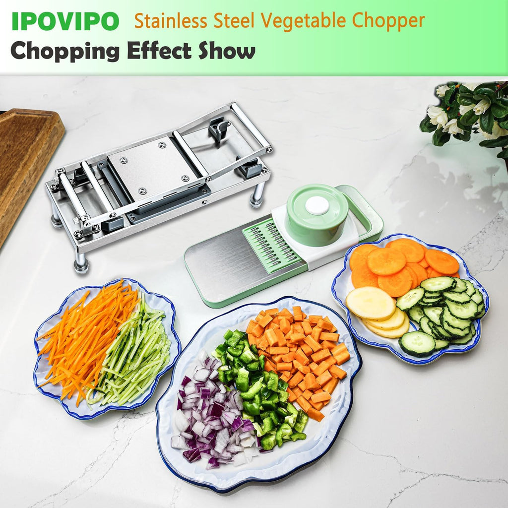 8-in-1 Stainless Steel Vegetable Chopper & Mandoline Slicer – Multi-Blade Onion Dicer, Food Cutter & Grater with Storage Container