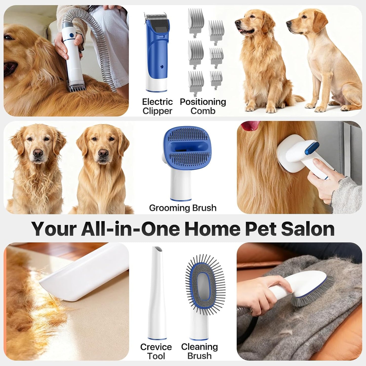 Buenkee Dog Grooming Kit with Vacuum – 15000Pa Pet Hair Clipper & Shedding Brush, Low Noise 2L Capacity