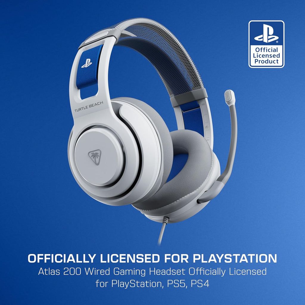 Turtle Beach Atlas 200 Wired Gaming Headset Officially Licensed for PlayStation, PS5, PS4, 50mm Nanoclear Drivers, Flip-to-Mute Mic, Memory Foam Cushions, Floating Headband - White