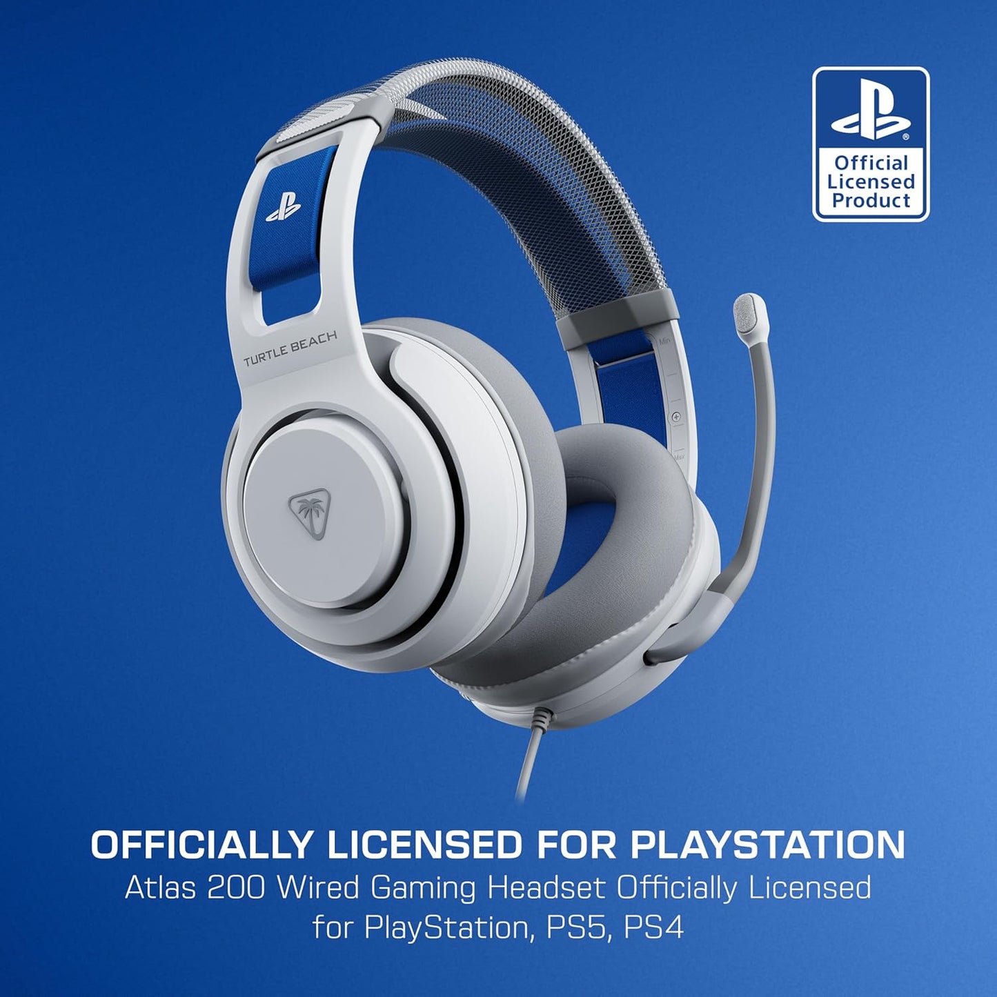Turtle Beach Atlas 200 Wired Gaming Headset Officially Licensed for PlayStation, PS5, PS4, 50mm Nanoclear Drivers, Flip-to-Mute Mic, Memory Foam Cushions, Floating Headband - White
