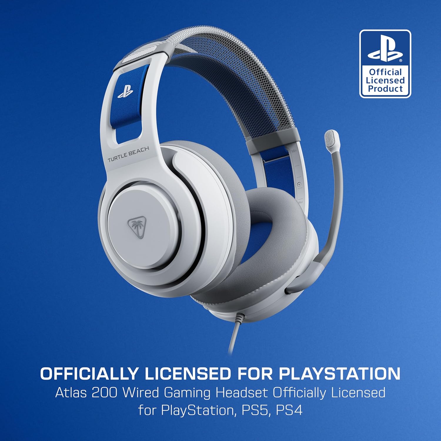 Turtle Beach Atlas 200 Wired Gaming Headset Officially Licensed for PlayStation, PS5, PS4, 50mm Nanoclear Drivers, Flip-to-Mute Mic, Memory Foam Cushions, Floating Headband - White