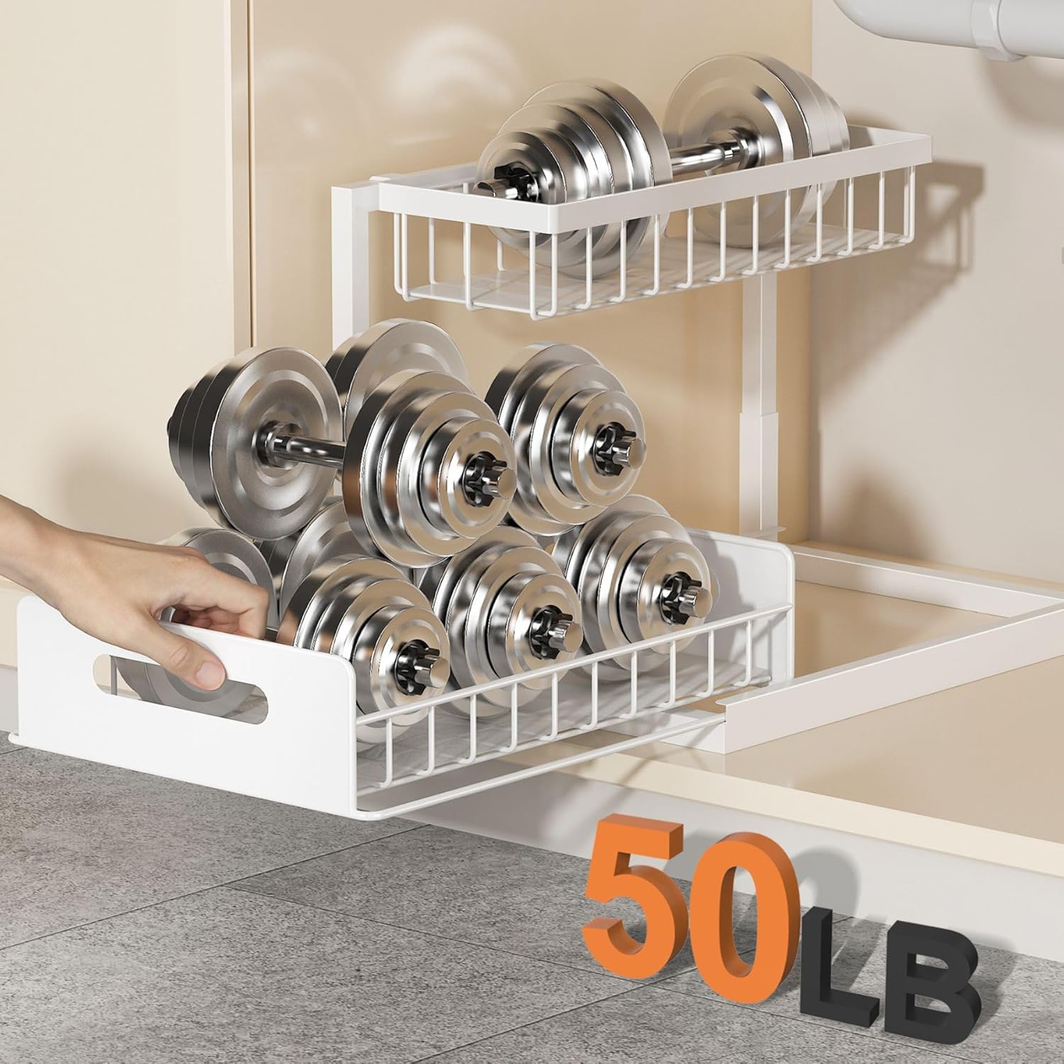2-Pack Under Sink Organizer – 2-Tier Pull-Out Cabinet Storage Shelves with Sliding L-Shaped Design for Kitchen & Bathroom