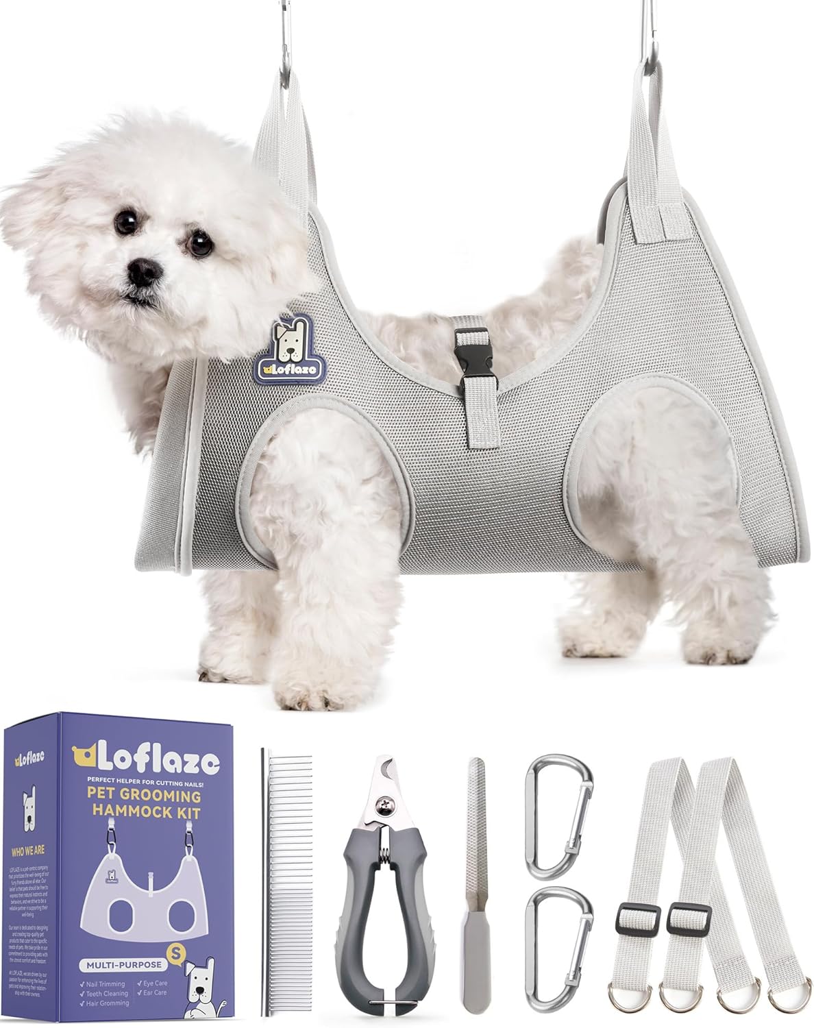 PawCare™ Dog & Cat Grooming Hammock Harness – Pet Nail Trimming Sling with Nail Clipper & Grooming Kit