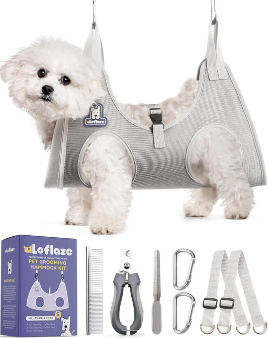 PawCare™ Dog & Cat Grooming Hammock Harness – Pet Nail Trimming Sling with Nail Clipper & Grooming Kit