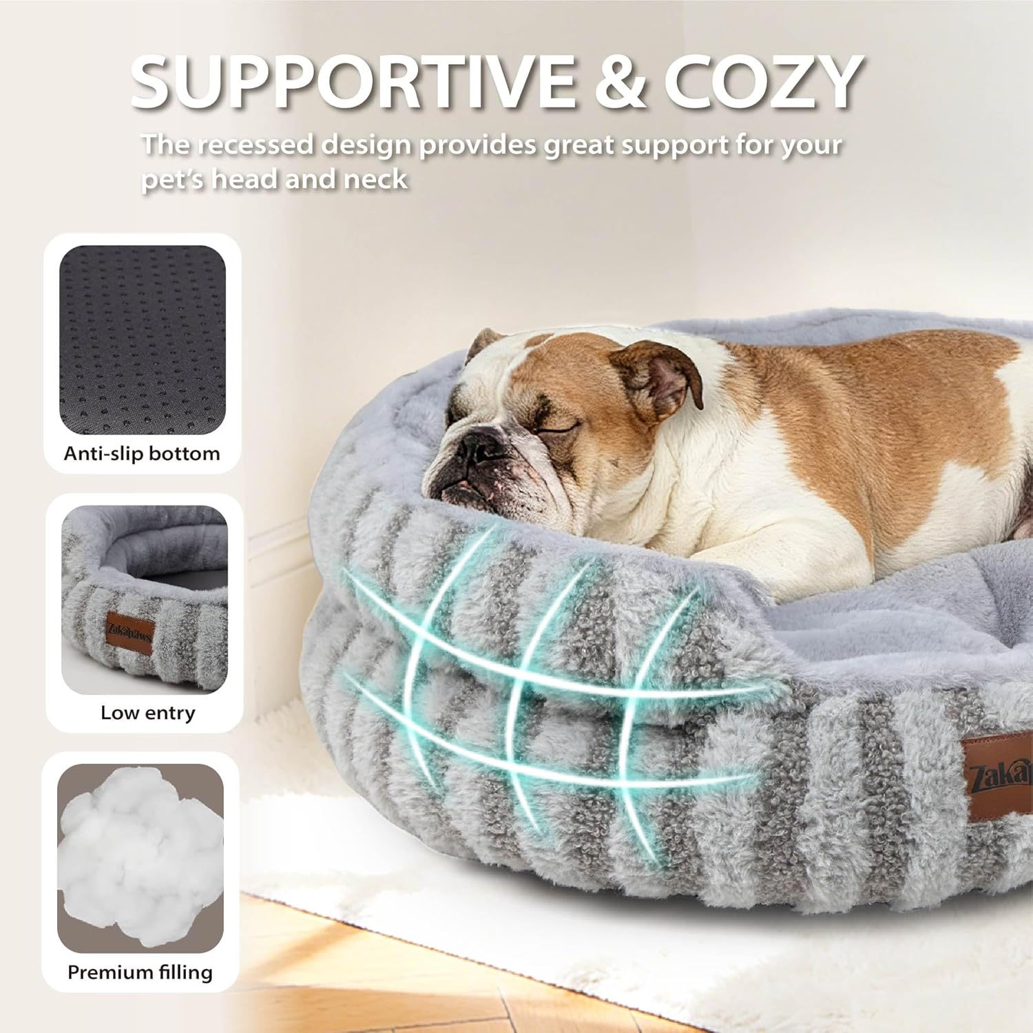 Cat Bed Kitten Bed - Washable Round Cat Beds for Indoor Cats, Soft Corduroy Fleece Pet Bed for Puppy and Kitten with Removable Double Sided Inner Cousion, 20", Grey Visit the ZAKAPAWS Store